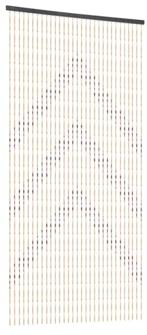 Garbenat Bambusvorhang - 90 x 180cm Perlenvorhang 31-Zeilen Hängender Teilervorhang Bohème Umgekehrte V-Formen Perlen Türvorhang Baumwollfaden Seilvorhang Dekovorhang - Creme, Braun