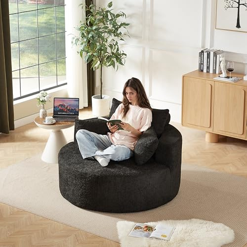Yihomfy 127cm Sitzsäcke Einzelsessel Fassstuhl,üBergroßEr Runder Sofastuhl Mit Drehakzent,Einzelsofa-Schlafsessel,Freizeitstuhl FüR Wohnzimmer,Reading Chair Spielzimmer Modernes Ergonomisches Bean Bag
