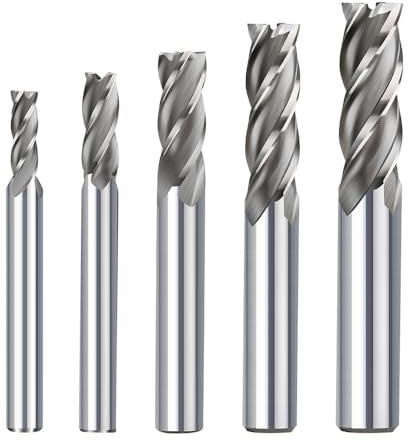 BALUGAEA 5 Stück HSS Schaftfräser 4mm 6mm 8mm 10mm 12mm CNC Fräser Drehmaschine geraden Schaft Spiralfräser 4 Zähne für Kunststoff Metall Edelstahl Aluminium Holz