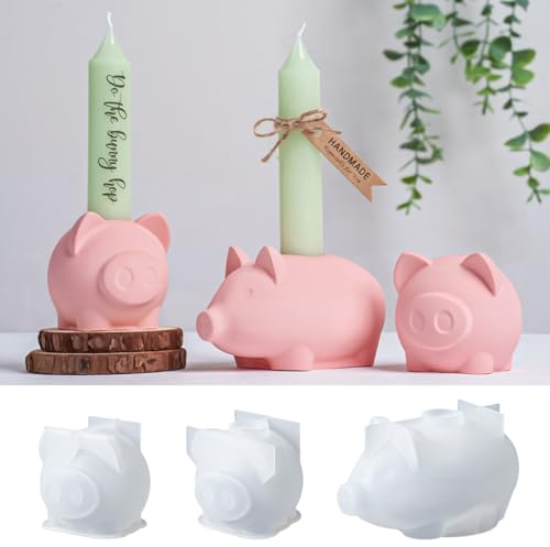 YODOYO 3 Stück Silikonformen Gießformen Glücksschwein Kerzenhalter | Schwein Kerzenhalter Gießform für Epoxidharz, Gips, Wachs und Beton, DIY Glücksbringer, Frühlingsdeko, Geburtstag