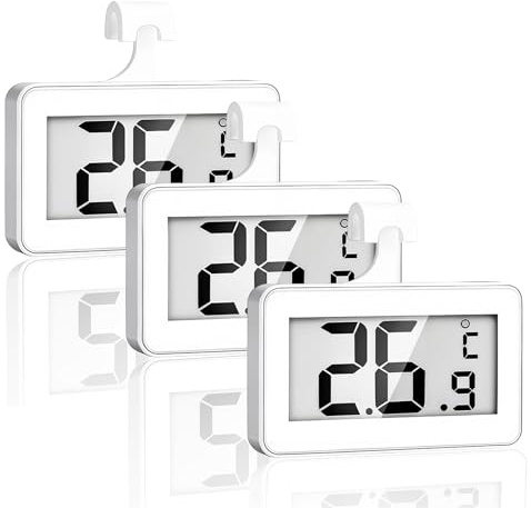 3 Pcs Fridge Temperature Thermometer, Fridge Thermometer Digital | Refrigerator Thermometer with Hanging Hook and Retractable Stand, Waterproof Fridge Freezer Thermometer with LCD Display
