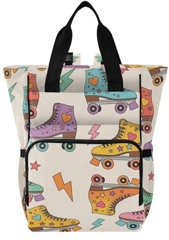 Roller Skates Lighting Pattern Diaper Bag Backpack for Baby Boys Girls Multifunction Baby Travel Tote with Stroller Straps & Bottle Storage Large Travel Diaper Backpack for Moms Dads Shopping Hiking