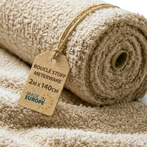 Bouclétyg Metervara Teddytyg 2 M x 140 cm - Möbeltyg Klädseltyg för Soffa Fåtölj Kuddar Filtar Gardiner Mjukt Slitstarkt och Andningsaktivt med Oeko Tex Beige