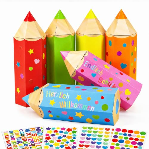 Brizuf Pack of 12 Small School Cone Girls Boys Mini School Cones for Filling in Coloured Pencil Shape, Siblings School Cone Craft Set with Letter Stickers, Sugar Bags for Celebrations & Gift Packaging