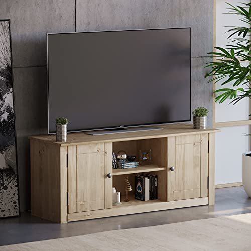 Vida Designs Panama 2 Door 1 Shelf Flat Screen TV Unit, Living Room Furniture, Solid Pine Wood, Wax Finish,