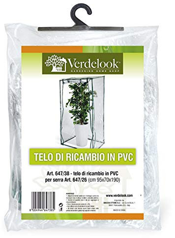VERDELOOK | Telo di Ricambio in PVC Trasparente per Serra da Terrazzo Codice: 647/26, Resistente, Protezione Piante, Apertura Frontale Con Cerniera 95x70x190 cm, Senza ripiani