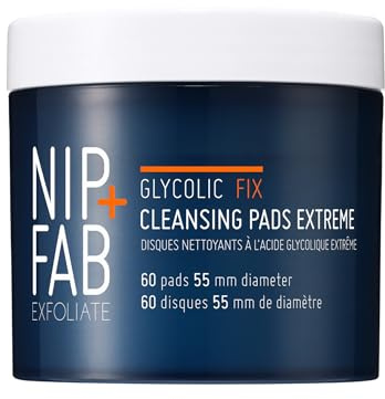 NIP + FAB Glycolic Fix Night Pads Extreme – 5% Glycolic Acid Exfoliating Facial Pads with Salicylic Acid (BHA) for Resurfacing, Deep Pore Clearing & Skin Radiance, 60 Pads