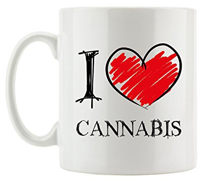 Pixxprint I Love Cannabis Fun Tasse, ca. 300ml Fassungsvermögen, Keramik Weiß, Spülmaschinenfest
