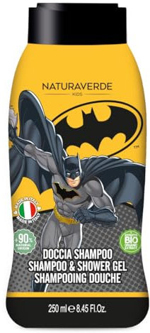 Naturaverde Kids Warner Bros Batman Shower Shampoo for Children, Shower Soap for Body and Hair, Hygiene Products for Children, with Organic Green Tea Extract, 250 ml