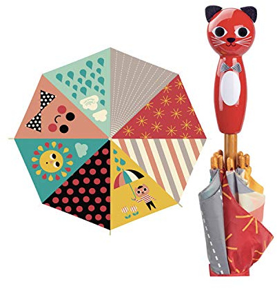 Parapluie Chat Ingela P. Arrhenius Accessoire Jouet en Bois pour Enfant | Système d'ouverture sécurisé | motif chat coloré et illustré | pratique pour les jours de pluie | idée cadeau très ludique