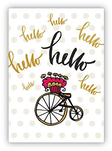 Glückwunschkarten Set (16Stk) Romantische Fahrrad Grußkarte mit Pünktchen Muster um sich in Erinnerung zu bringen: hello • schöne Gruss Klappkarte mit Umschlag für Freunde und Familie