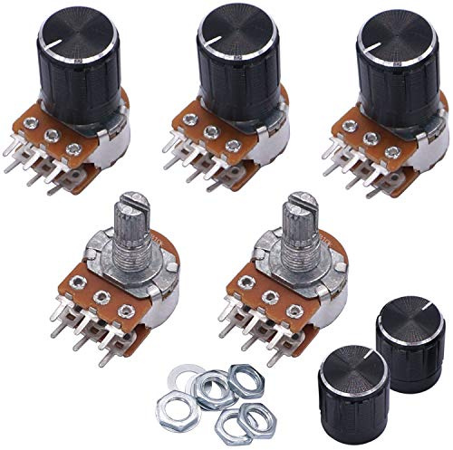 Taiss 5pcs Potentiometers 10K Ohm,Volume Control Potentiometer,6 Pins Split Shaft Rotary Linear Dual Taper Audio B Type Potentiometer with 5pcs Knob