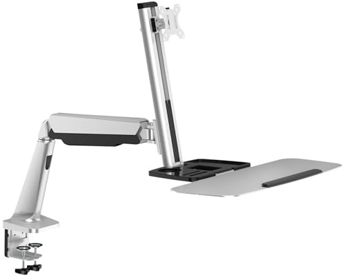 RICOO Monitorhalterung mit Tastatur Ablage Monitor Halterung Tisch Workstation für 13-32 Zoll VESA Tischhalterung TS1311 Monitorarm Bildschirmhalterung Bildschirm Halter Arme für Computermonitore