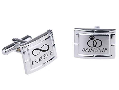 aplusashop ID Manschettenknöpfe mit Gravur nach Wunsch Edelstahl, Hochzeit, Business NEU 08 mit Box