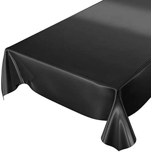 Wachstuchtischdecke Wachstuch abwaschbare Tischdecke Uni Glanz Einfarbig Schwarz Schnittkante 160 x 140cm
