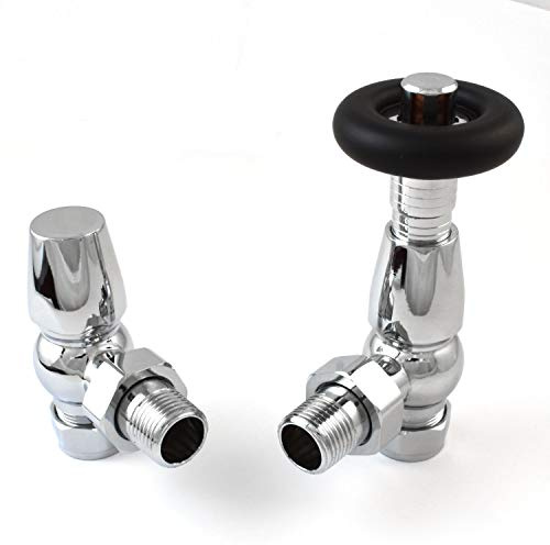 Hot Flow Chrome Jordan Angled TRV Thermostatic Radiator Valve (Pair) Includes Angled TRV Body & One Lock Shield for Quick & Easy Temperature Control.