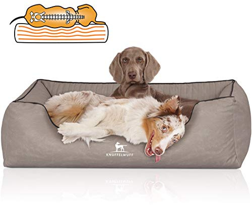 Knuffelwuff Orthopädisches Hundebett Columbia aus Laser-gestepptem Kunstleder XL 105 x 75cm Hellgrau - Abnehmbarer Bezug - leicht zu reinigen - für große, mittelgroße und kleine Hunde
