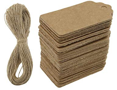 The Lord of the Tools 100 etiquetas de regalo de papel kraft con cordel de yute de 65.6 pies, etiquetas rectangulares para colgar manualidades, etiquetas de precios, etiquetas de paquetes para