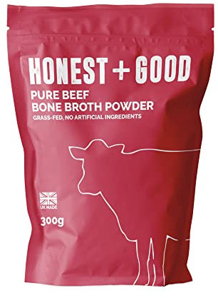 Honest + Good Beef Bone Broth Powder - 300 g | 1 Month Supply | Contains 8500mg Type I & III Collagen | Made with Grass Fed British Cattle | Promotes Hair Skin Nail & Gut Health | UK Made