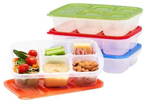 Bentgo Easyboxes - Reusable 5-Compartment Food Containers, Stackable 8-Piece Set, 4 Trays & 4 Lids, BPA-Free Food Storage for Meal Prep, School, & Work; Lunch Boxes with Patented Design (Classic)