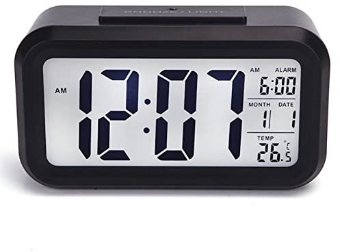 DTL Digital Alarm Clock LED Display with Temperature Big LCD Digit Display Larger LCD Backlit Display Snooze Smart Brightness Sensor for Bedroom Home Office and Travel