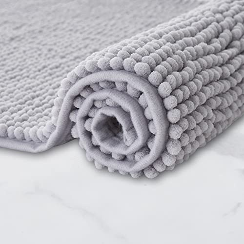 Decomira Badematte rutschfest | Als Badteppich Set kombinierbar | Badezimmer-Teppich Bad-Vorleger waschbar aus Chenille | Duschvorleger für Dusche, Badewannen, WC Vorleger | Grau - 45x45 cm
