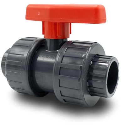 Baumaxxe PVC Kugelhahn 32mm I Absperrhahn 1 Zoll 2-Wege mit 2x Klebemuffe und Verschraubung radial ausbaubar I Für Poolverrohrung Teich Aquaristik Entwässerung Bewässerung I bm148
