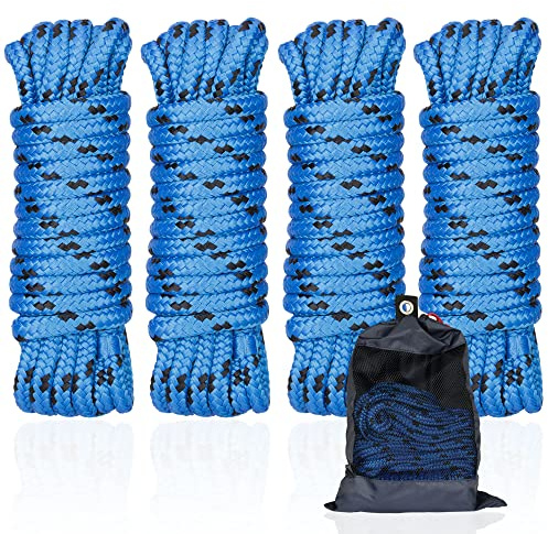 MARINE SYSTEM Double Braided Nylon Dock Lines Rope, 1/2 Inch x 15 FT Dock Line with 12 Inch Eyelet for Mooring Boats, Blue and Black (4 Pack)