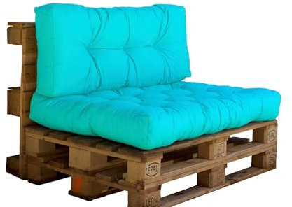 Cojines para palets - 120x80cm -Cojines palets de Respaldo y de Asiento - Acolchado, Impermeable y Anti-UV - Azul Caribe - DÉCO Arts