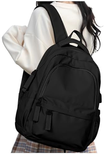 HYC00 Rucksack Damen Schulrucksack Teenager Mädchen College Laptop Rucksack Damen 14 zoll Leichte Tagesrucksäcke Schultasche Casual Daypacks Reiserucksack für Schule Uni Reise School Backpack,Schwarz