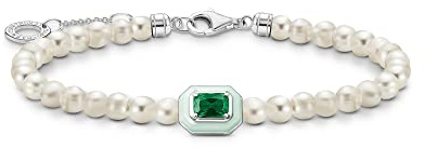 THOMAS SABO Armband Perlen mit grünem Stein 925 Sterlingsilber, Kaltemail