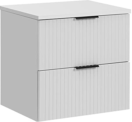 Lomadox Badezimmermöbel Waschtisch-Unterschrank 60 cm matt weiß mit gerilllter Front, Waschbecken Badschrank mit 2 Softclose-Schubkästen, B/H/T ca. 60,6/59,2/46,5 cm