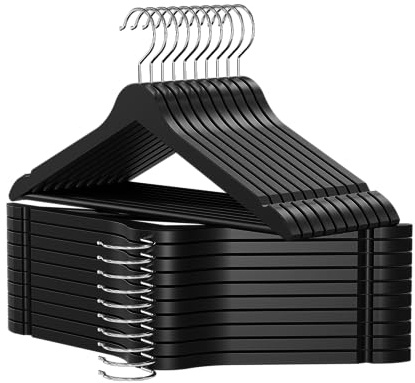 OGIVO Kleiderbügel Holz 20er Set (Schwarz) 360° drehbarer Haken | Einkerbungen an den Schultern, Hangers Clothes, 360° drehbarer Haken
