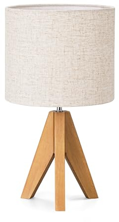 EDISHINE 36cm Bedside Lamp, Tripod Table Lamp with Grey Linen Lampshade | ON/Off Switch, Desk Lamp for Living Room, Bedroom, E27 Base, 2700K LED Bulb Included, Warm White Light