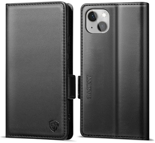 CASBST Handyhülle für iPhone 13 Hülle Premium Leder Schutzhülle Klappbar mit Kartenfach Ständer Magnet für iPhone 13 Handytasche mit RFID Kameraschutz Flip Case Klapphülle für iPhone 13 Schwarz