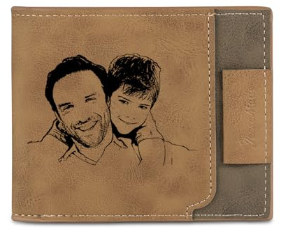 Amsgedhie Personalisierte Brieftasche für Männer mit Münzfach, PU-Leder Brieftasche, Personalisierte Brieftasche mit Foto, Name und Text, Geschenk für Vater (Name 2)