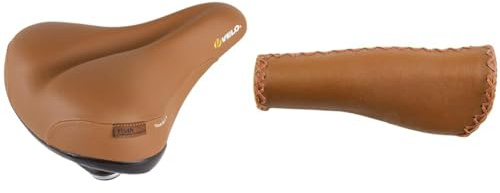 Velo Tour Ela X Sattel, Fahrradsattel, Touringsattel & Echtleder-schraubgriff Retro Ergo, braun, 135 mm, 14103131