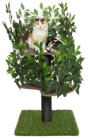Árbol para Gatos para trepar, esconderse y Dormir - Rascador Patentado para Gatos con Hojas - Múltiples Niveles, fácil Montaje - Materiales Aptos para Mascotas Duradero - 120cm Verde