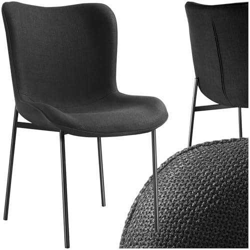 tectake® Polsterstuhl, Stuhl für Küche, Esstisch, Sessel Schminktisch, Cocktailsessel, als Elegante Esszimmerstühle oder Wohnzimmerstühle für edles Dining - Webstoff Off White/schwarz