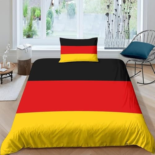 YZQGLHP Flagge Bettwäsche 155x220 Deutschland, Wendebettwäsche & Zimmer Deko, Weiche Microfaser Bettbezug Set 2 Teilig, 2 Kissenbezug 80x80, mit Reißverschluss