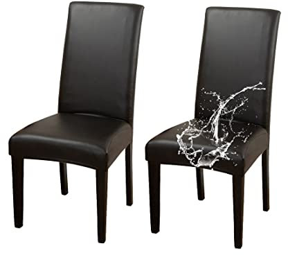 Wasserdichte PU-Esszimmerstuhlhussen, 2er-Set, Kunstleder, dehnbar, abnehmbare Stuhlhussen für Esszimmer, Küche, Bankett, Zuhause, schwarz, Stuhlschoner, leicht zu reinigen und langlebig