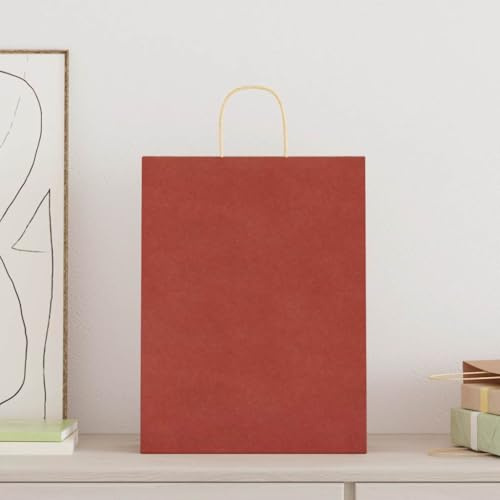 vidaXL Kraftpapiertüten 50 Stk. mit Henkel Rot 32x12x42 cm, Papiertüte, Geschenktüte, Papiertüte mit Henkel, Kraftbeutel, Geschenktüte Kraftpapier