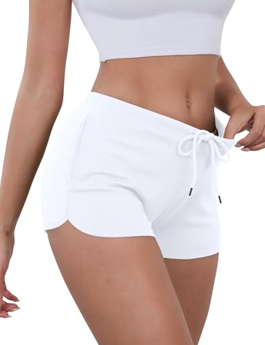 IECCP Running Sweat Shorts for Women Soft Gym Walking Yoga Ladies Jersey Shorts with Pockets Summer 2025 (White, XL)