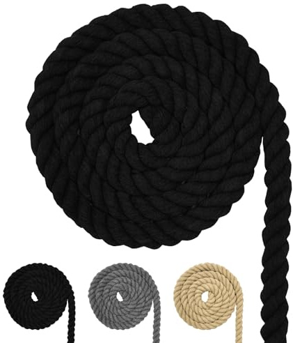 Cordino in cotone, corda macramè, varie dimensioni, corda in cotone per artigianato, regali, (nero, 20 mm (10 m)