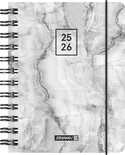 BRUNNEN Schülerkalender (2025/2026) Grey Marble, 1 Seite = 1 Tag, A6, 352 Seiten, PP-Umschlag, grau