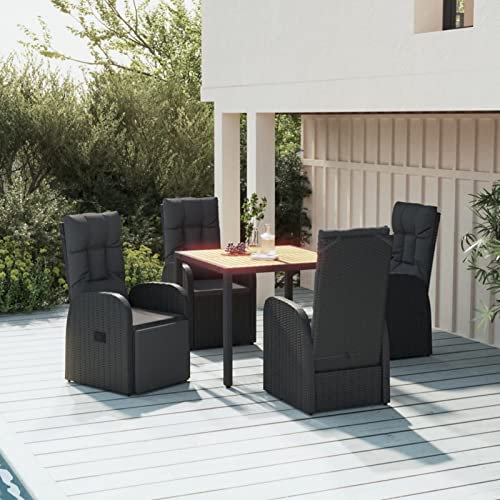IKAYAA Gartenmöbel Set 6 Verstellbare Hochlehner Stühlen mit Holz Tisch Garten Sitzgruppe 6 Personen Gartenmöbel Set Rattan 6 Personen Rattan Essgruppe Gartengarnitur-5-tlg-Type 2