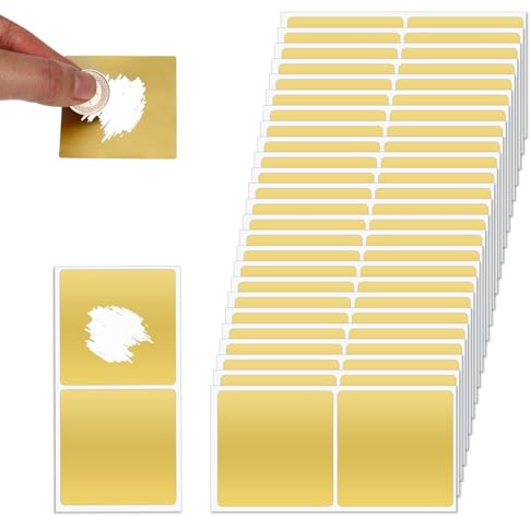 2 Inch Scratch Off Stickers, 50 PCS Self-Adhesive Scratchs Sticker Rectangle Gold Labels Custom Scratch Off Cards Scratcher Stickers for Making Surprise Reward Cards Games Creating, Gold
