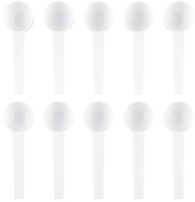 10 cucharas medidoras de plástico blanco de 5 gramos/10 ml con mango largo, mini cucharas pequeñas para medir granos de café, proteínas y especias (parte inferior redonda)