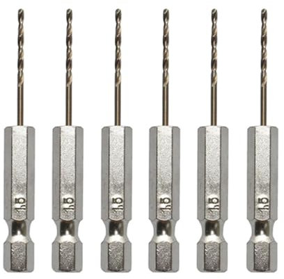 Xiciki Juego de 6 brocas hexagonales de 1,5 mm, vástago de 1/4 de pulgada, HSS de acero de alta velocidad, juego de brocas hexagonales, brocas de metal, brocas pequeñas para madera, metal y plástico