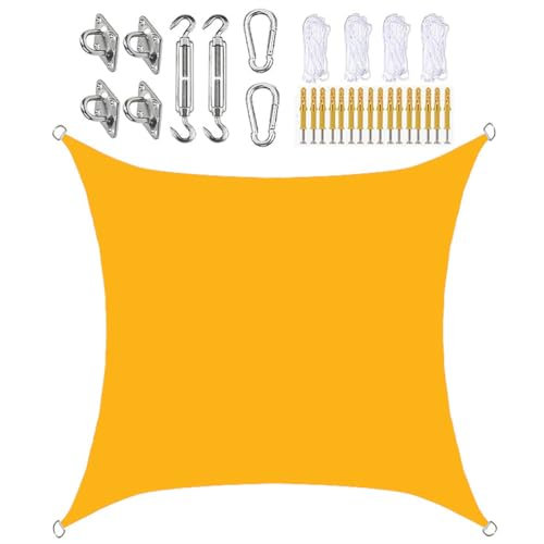 SLDAGe Vela Parasole Rettangolare con Kit Fissaggio,Vela Ombreggiante Giallo Impermeabile e Traspirante,Vela da Giardino Quadrata Protezione UV 95% Tenda a Vela per Esterno Terrazzo Balcone,5x5 m